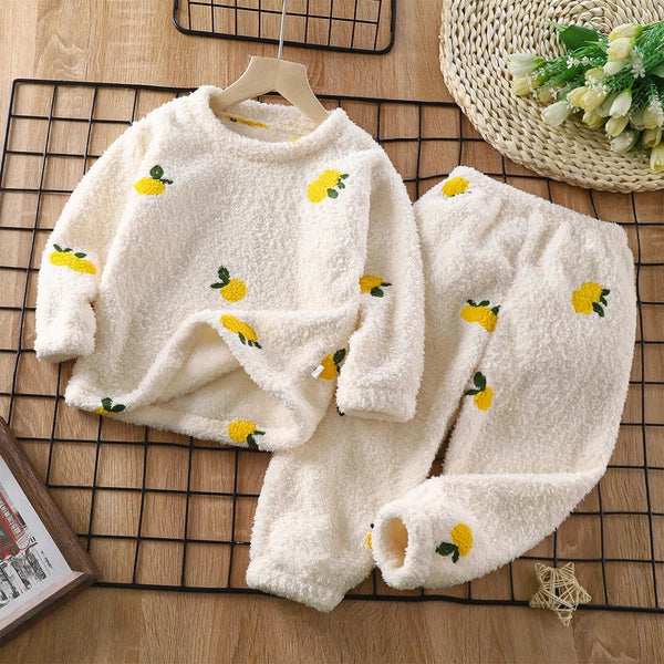 Unisex Kids Sleepwear Girls Set Print Pajamas Pullover Round Neck Cute Suit Top