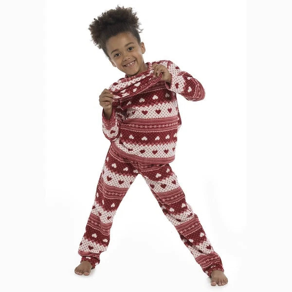 Kids Girls Soft Fleece Twosie Red Pyjamas With Eye Mask Comfortable PJS 7-13 Yrs