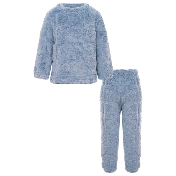 Kids Boys Girls Homewear Round Neck Tops With Pants Solid Color Pajamas Set