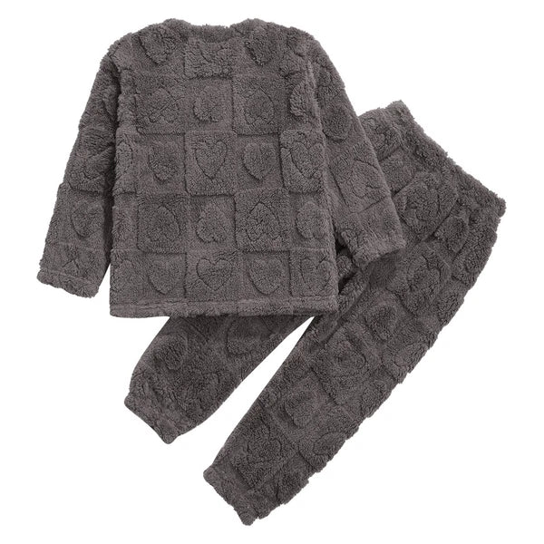 Kids Boys Girls Flannel Suit Unisex Children Pajamas Set Cute Tops With Pants