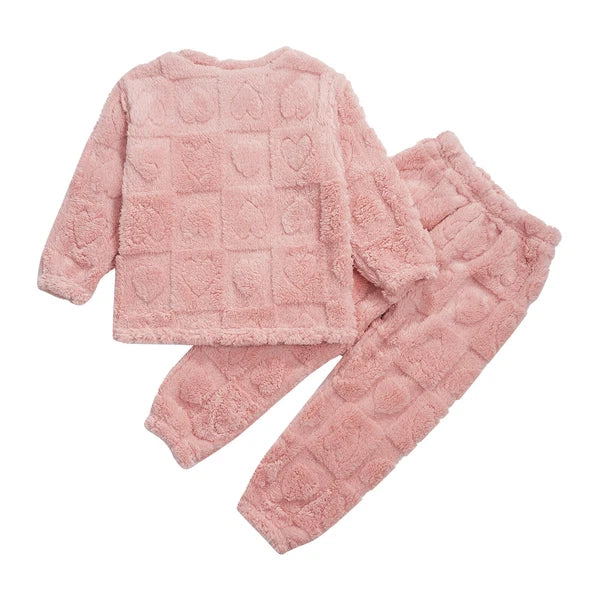 Kids Boys Girls Homewear Round Neck Tops With Pants Solid Color Pajamas Set