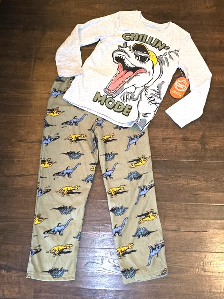 Wonder Nation Boys Dino Long Sleeve Top and Pants 2-Pc Sleep Set Sz M L 8 10 12