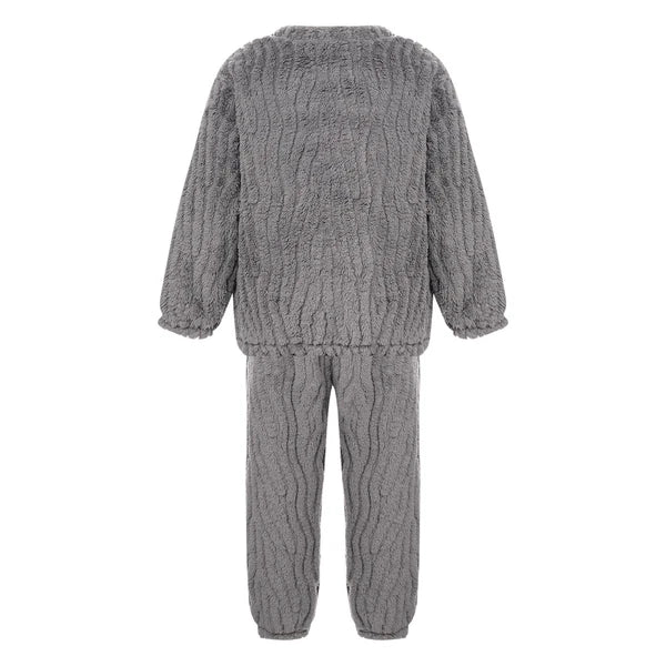 Kids Pajamas Set Flannel Sleepwear Bear Tops Pullover with Plush Pants Trousers