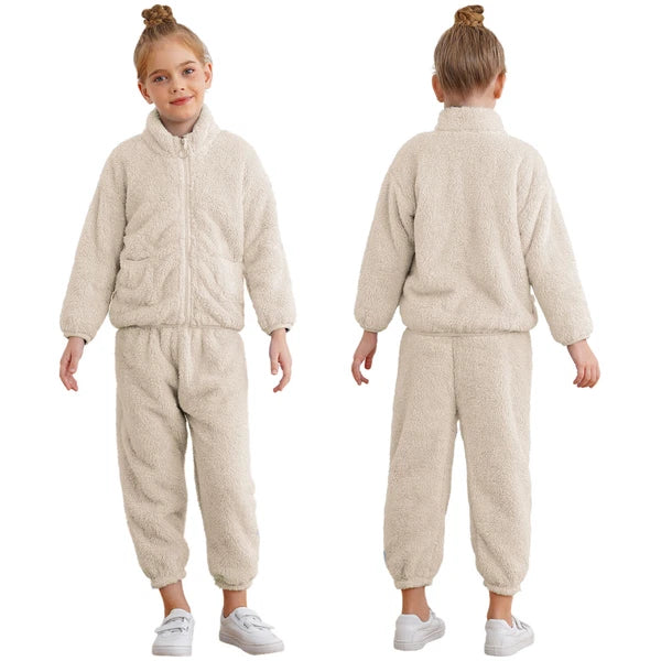 Kids Boys Girls Homewear Long Sleeve Outfits Zipper Pajama Set Comfy Sleepwear