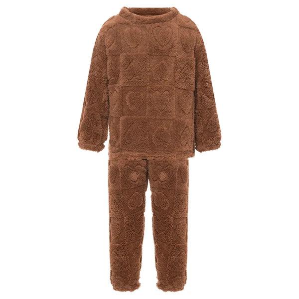 Kids Boys Girls Homewear Round Neck Tops With Pants Solid Color Pajamas Set