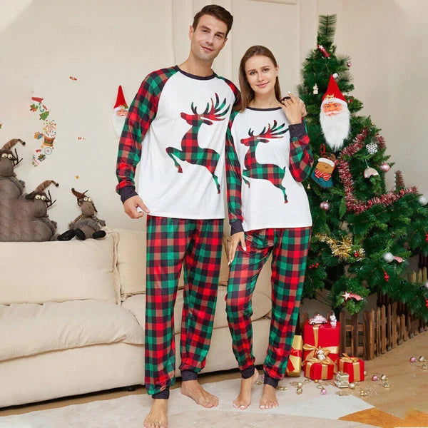 2025 Christmas Deer Grid Print Family Pyjamas Kids Adults Nightwear Pajamas Set*
