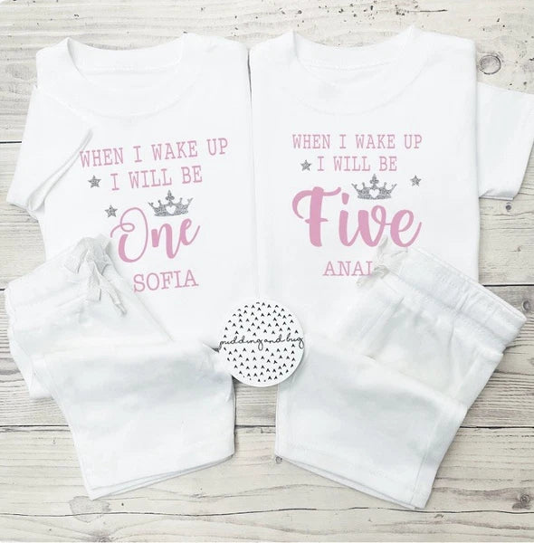 when i wake up I’ll be Children’s Birthday pyjamas Shorts Personalised  age 1-6