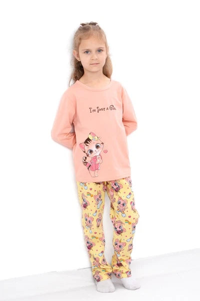 Lightweight Girls’ Pajama Set – Printed Top & Elastic Waist Pants, Any season...