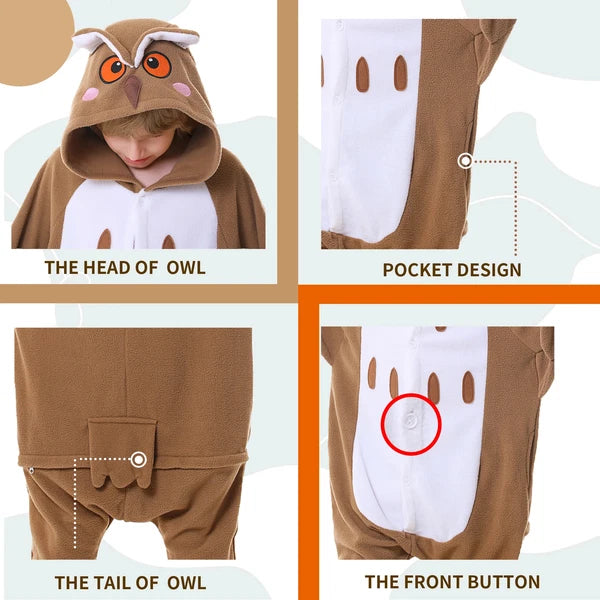Kids Owl One-piece Pajamas Unisex Cosplay Costumes Winter Soft Warm Sleepwear