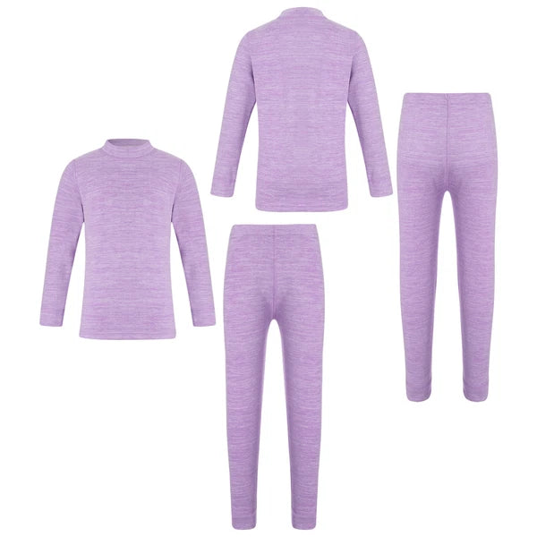 Girls Boys Pajamas Unisex Base Layer Suit Mock Neck Thermal Underwear Set Warm