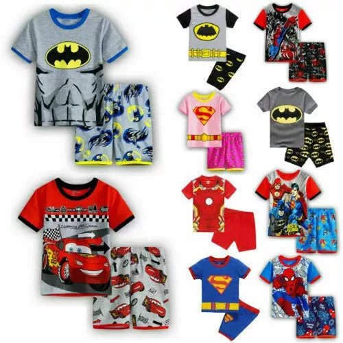Boys Girls Kids Spiderman Superhero Pyjamas Short Sleeve T-Shirt Shorts PJs 1-6Y