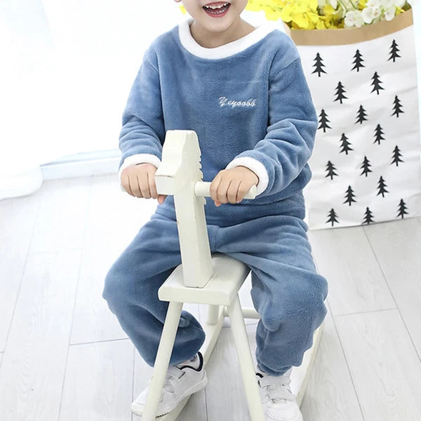Girls Boys Pajamas Suit Long Sleeve Tops with Pants Sleepwear Winter Nightwear