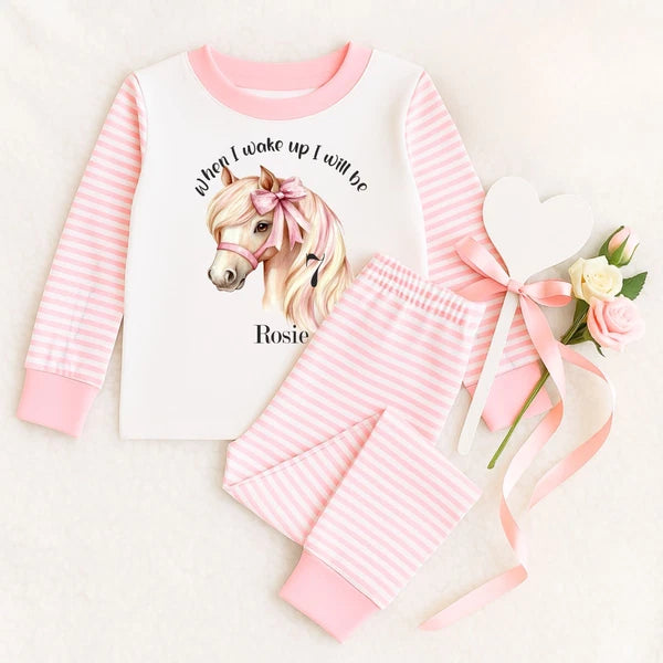 Personalised Children's When I Wake Up I Will Be 1,2,3,4,5 Age Horse Bow Pyjamas