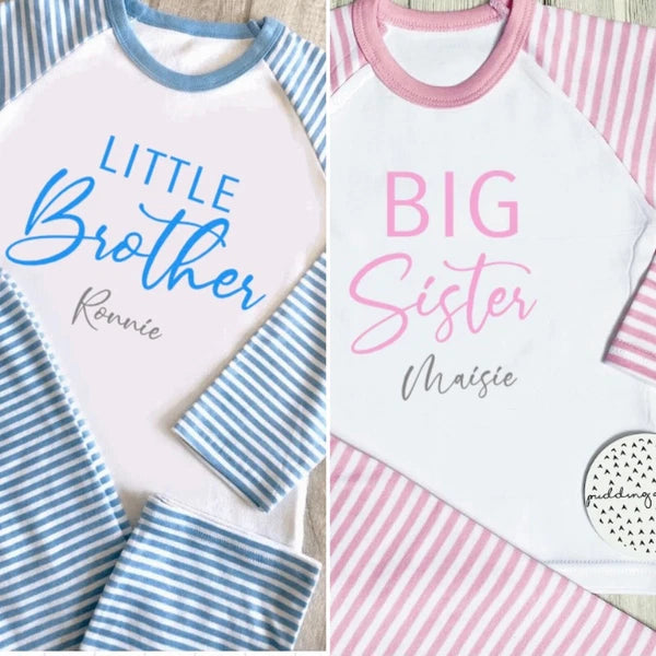 personalised matching sibling pyjamas big little sister brother PJs