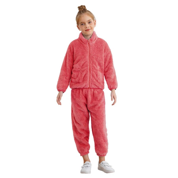 Kids Boys Girls Pajama Set Warm Homewear Flannel Outfits Pants Loungewear Tops
