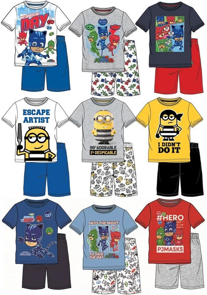 BOYS CHARACTER SHORT PYJAMAS 2PC NIGHT WEAR PJ SETS OFFICIAL 3-12 YEARS BNWT