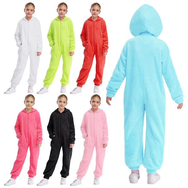 Unisex Kids Fleece Hooded Jumpsuit for Boys Girls Zip-up One Piece Pjs Sleepwear