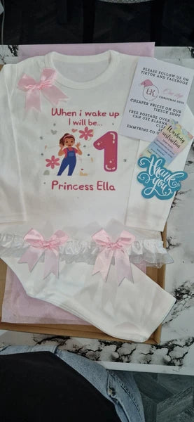 Personalised Birthday Pyjamas Girls When I Wake Up I Will Be  frilly and bows