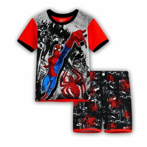 Boys Girls Kids Spiderman Superhero Pyjamas Short Sleeve T-Shirt Shorts PJs 1-6Y