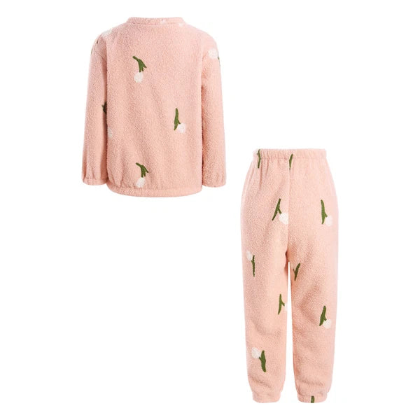 Kids Pyjamas Fleece Nightwear Elastic Waist Pyjama Set Warm 2 Piece-