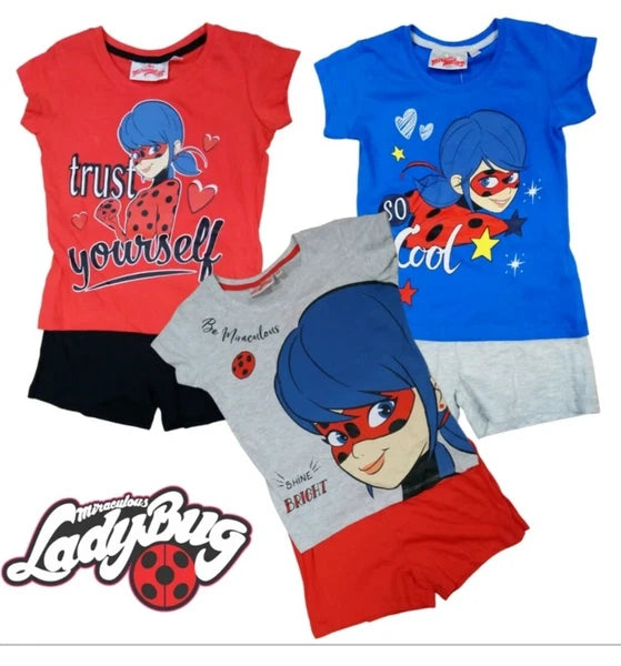 Girls Pyjamas Short Sleeve PJs Miraculous Tales Of Ladybug & Cat Noir PJ 2 Piece