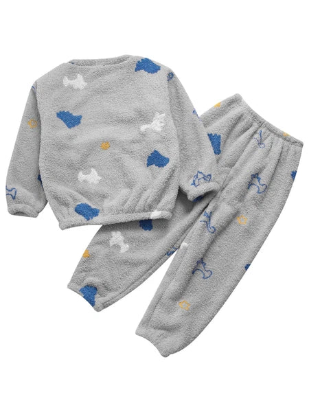 Kids Pyjamas Fleece Nightwear Elastic Waist Pyjama Set Warm 2 Piece-