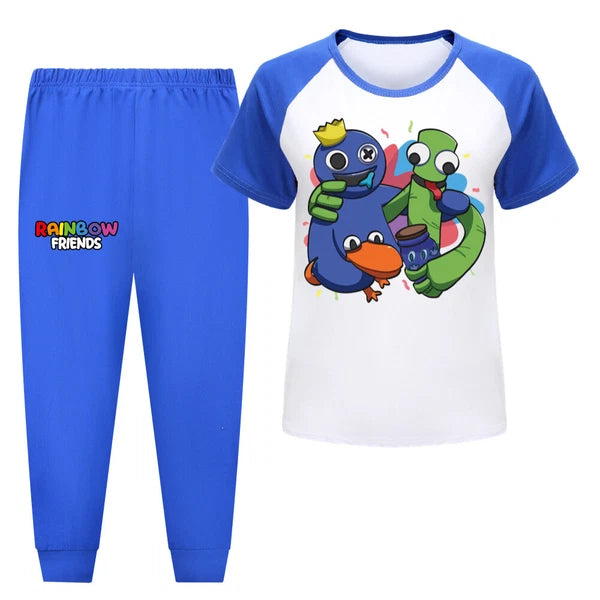 Children's Rainbow Friends Cotton Pajama Set Short Sleeve T-shirt Pants