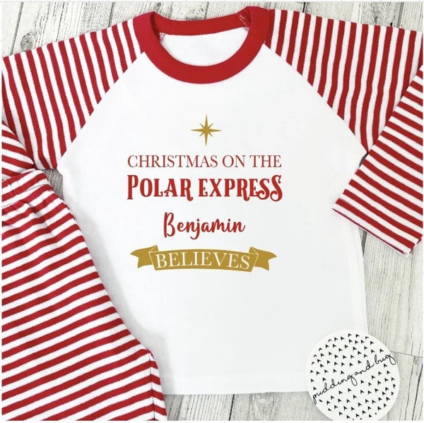 Personalised  Children Polar Express Christmas pyjamas family kids Pjs
