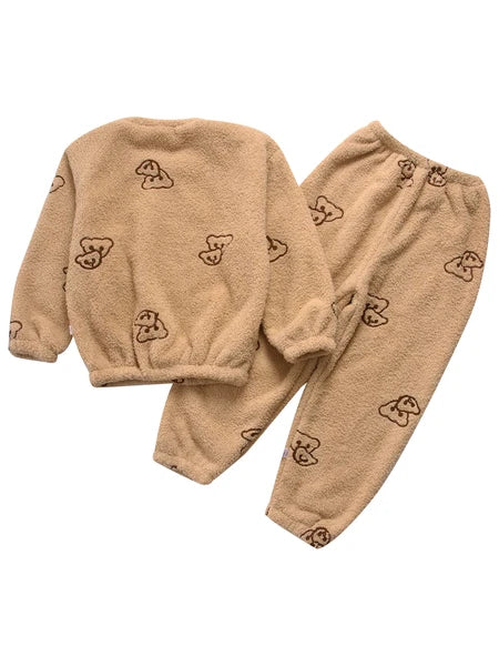 Kids Pyjamas Fleece Nightwear Elastic Waist Pyjama Set Warm 2 Piece-