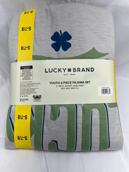 Lucky Brand Youth 4-Piece Pajama Set  Size  M(10/12)  Flam Resistant NWT