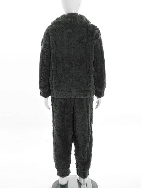 Kids Set Casual Pajamas Winter Sleepwear Elastic Waistband Top With Long Pants