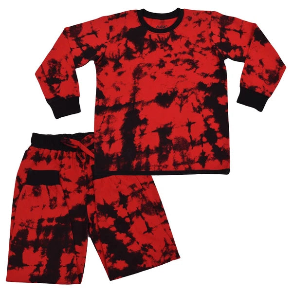 Kids Girls Boys Red Nose Day Pyjamas 2 Piece Tie Dye Set Cotton PJS Nightwear