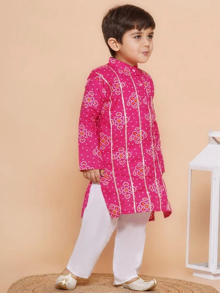 Indian Ethnic Wear Printed Kurta Pyjama Set For Boys Lace Work Cotton Kurta Set