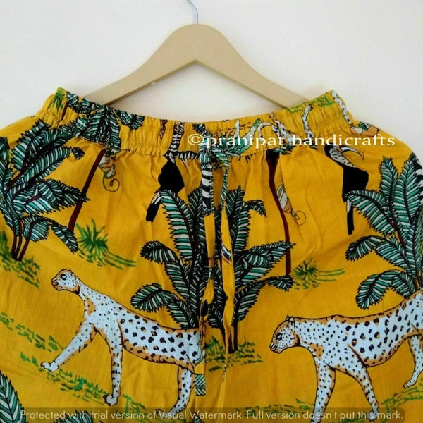 Indian Animal Printed Cotton Yellow Hippie Women Gypsy Sleepwear Boho Pajama set