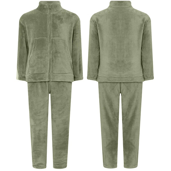 Kids Nightwear Warm Pajama Set Comfy Sleepwear Zipper Homewear 2 Piece Outfits