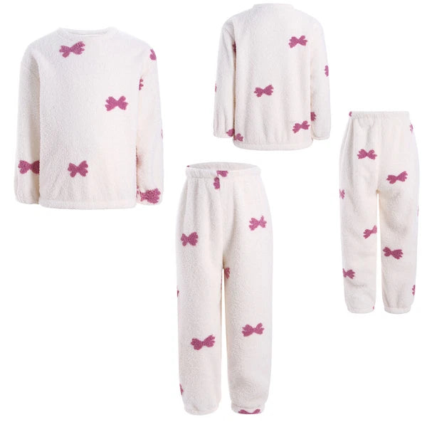 Kids Pyjamas Fleece Nightwear Elastic Waist Pyjama Set Warm 2 Piece-