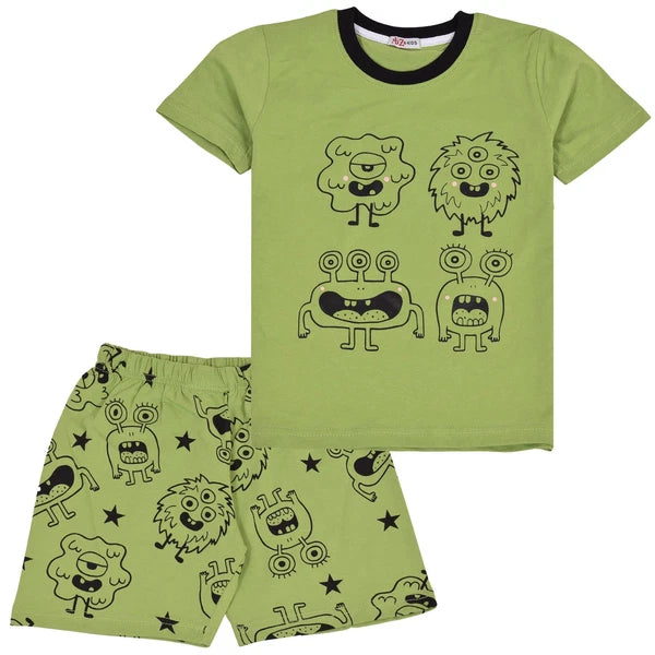 Kids Girls Boys Monster Pyjamas 2 Piece Cotton Set Age 5-13 Year