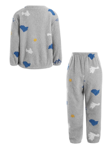 Kids Pyjamas Fleece Nightwear Elastic Waist Pyjama Set Warm 2 Piece-