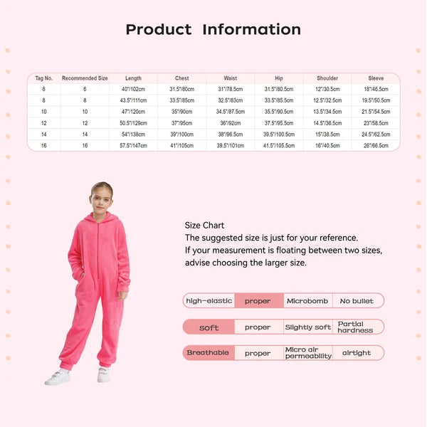 Unisex Kids Fleece Hooded Jumpsuit for Boys Girls Zip-up One Piece Pjs Sleepwear