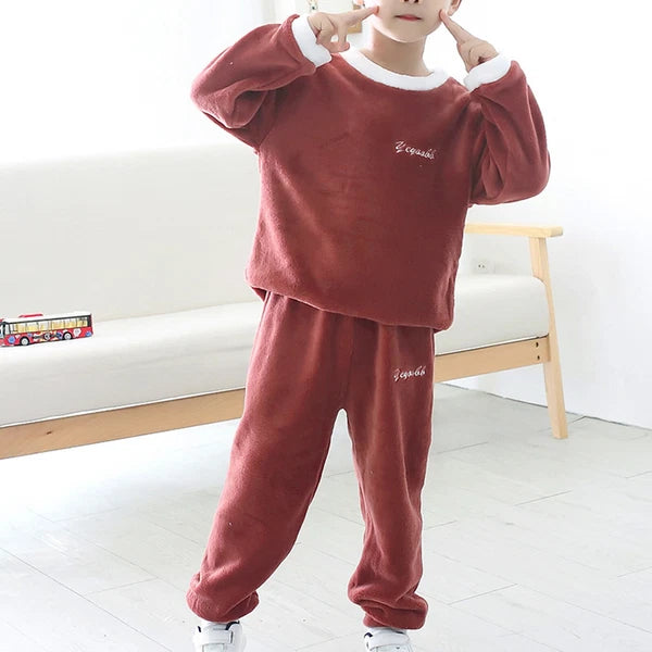 Girls Boys Pajamas Suit Long Sleeve Tops with Pants Sleepwear Winter Nightwear