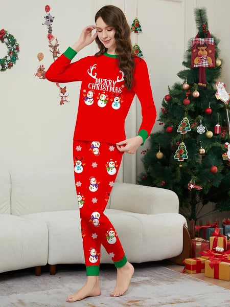 Family Matching Christmas Snowman Pyjamas Adult Kids Xmas Nightwear Pjs Set