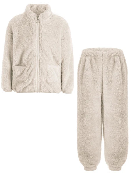 Kids Boys Girls Homewear Long Sleeve Outfits Zipper Pajama Set Comfy Sleepwear