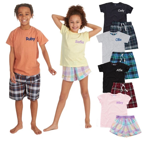 Personalised Short Cotton Pyjamas Kids Summer Shorts Sleeved Pjs Set Nightwear