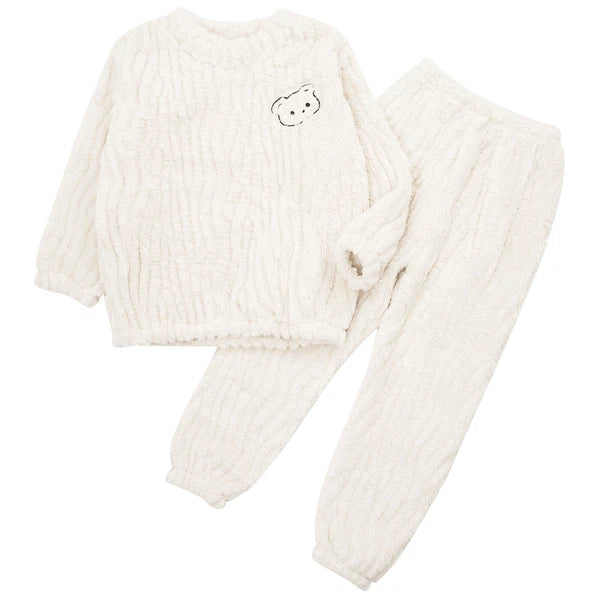 Kids Pajamas Set Flannel Sleepwear Bear Tops Pullover with Plush Pants Trousers