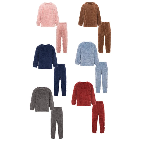 Kids Boys Girls Flannel Suit Unisex Children Pajamas Set Cute Tops With Pants