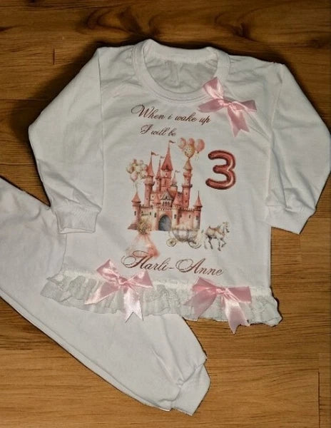 Personalised Birthday Pyjamas Girls When I Wake Up I Will Be  frilly and bows