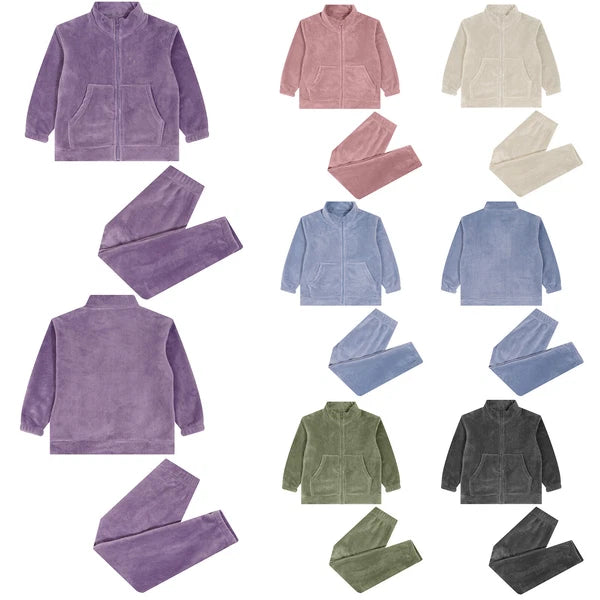 Kids Nightwear Warm Pajama Set Comfy Sleepwear Zipper Homewear 2 Piece Outfits