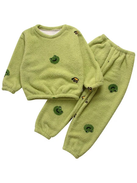 Kids Pyjamas Fleece Nightwear Elastic Waist Pyjama Set Warm 2 Piece-