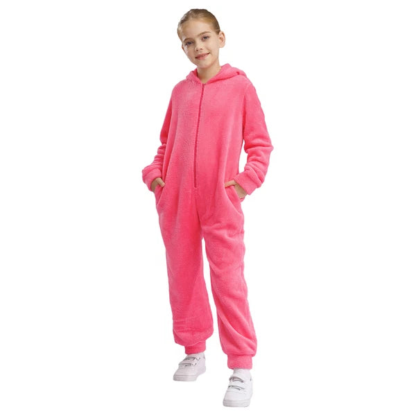 Unisex Kids Fleece Hooded Jumpsuit for Boys Girls Zip-up One Piece Pjs Sleepwear