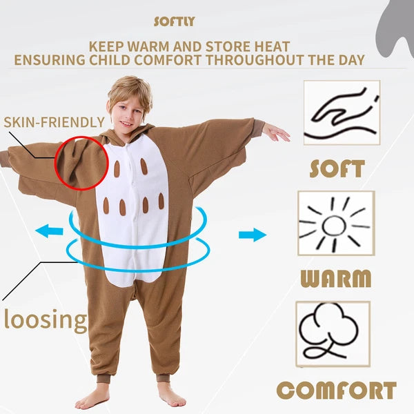 Kids Owl One-piece Pajamas Unisex Cosplay Costumes Winter Soft Warm Sleepwear